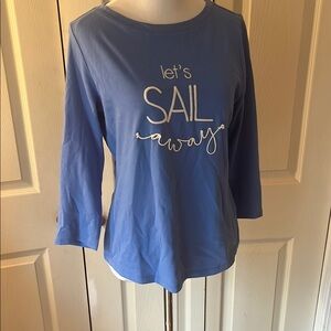 Talbots Blue Relaxed 3/4 Sleeve Tee